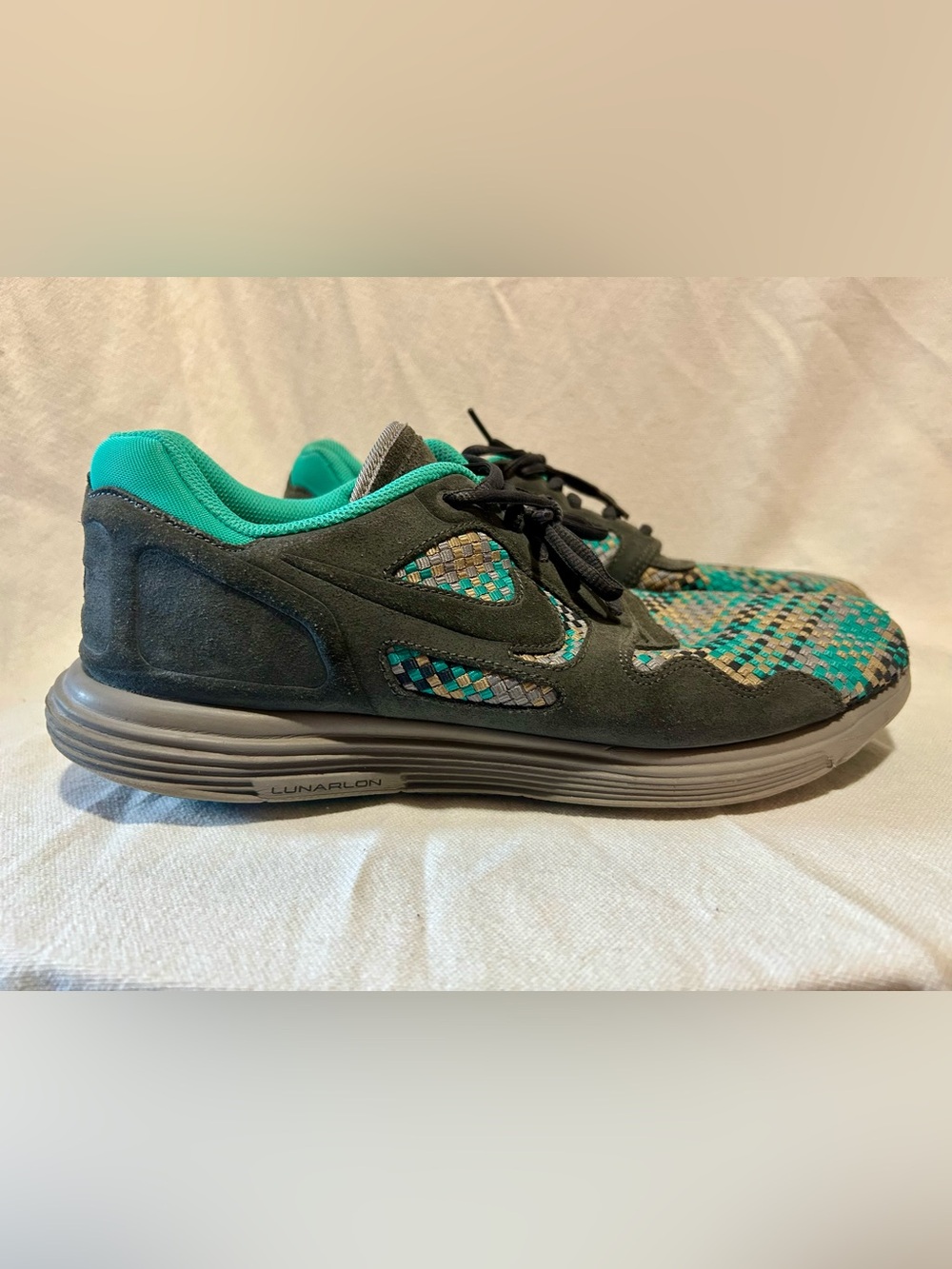 Nike Lunar Flow Woven Sneakers Anthracite Teal Size 12 526636-007 Running Shoe